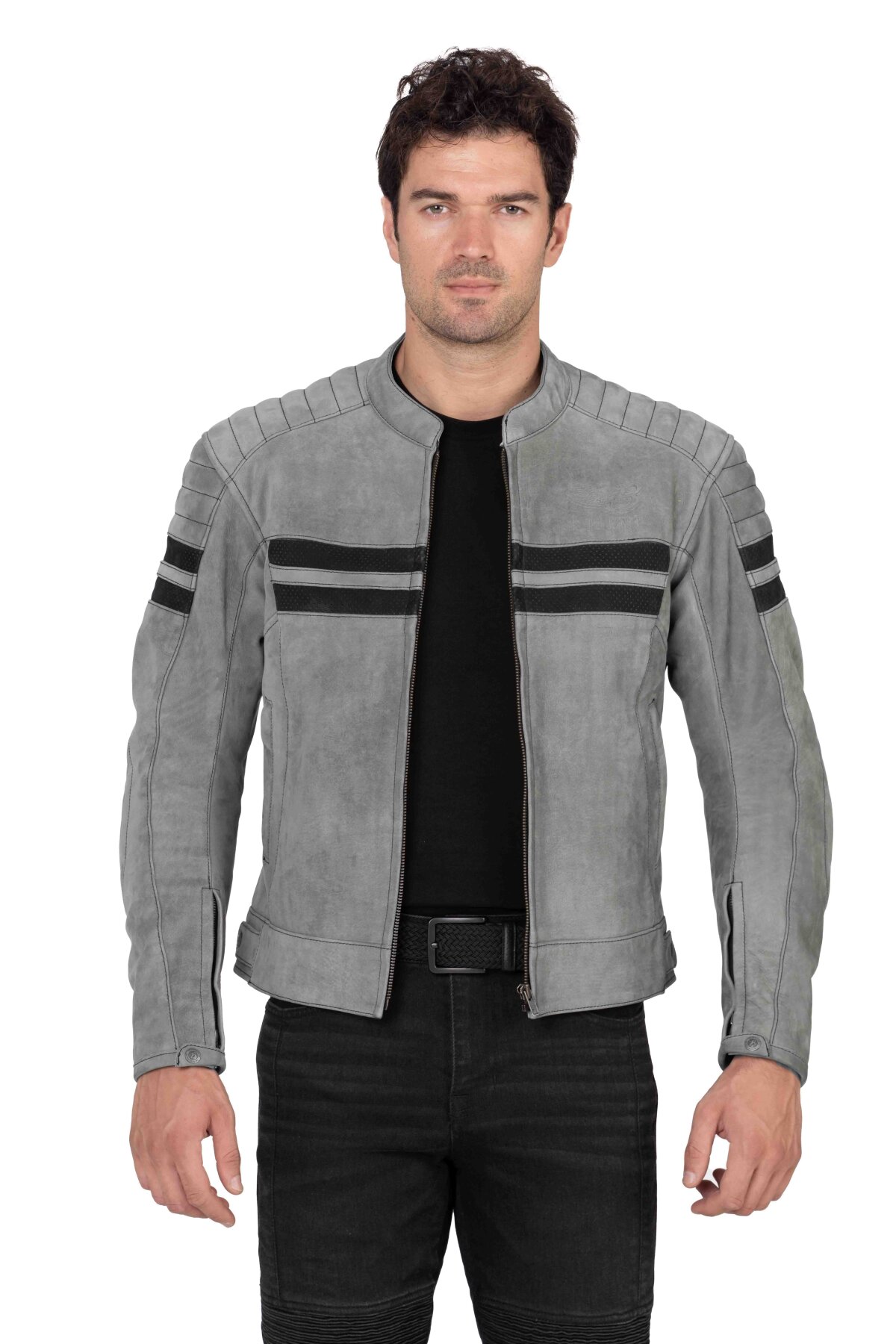 Retro Wax Grey Korumalı Motosiklet Deri Montu Erkek - 3