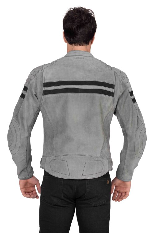 Retro Wax Grey Korumalı Motosiklet Deri Montu Erkek - 4