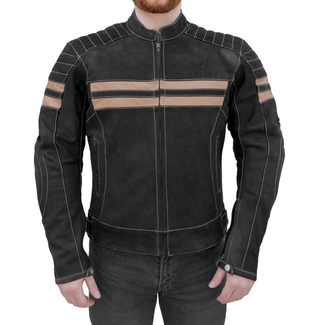 Retro Wax Black Armoured Motorcycle Leather Jacket - Thumbnail