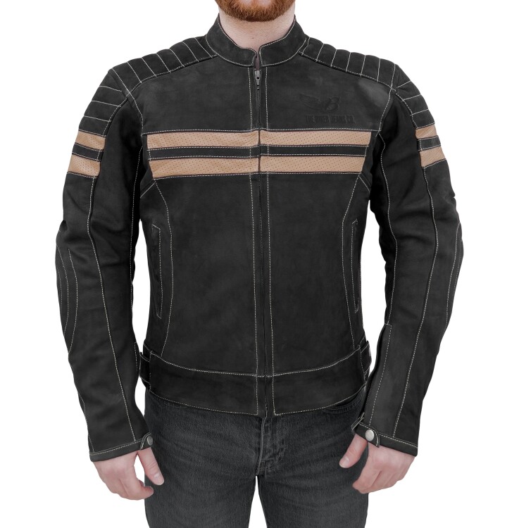 Retro Wax Black Armoured Motorcycle Leather Jacket - 3