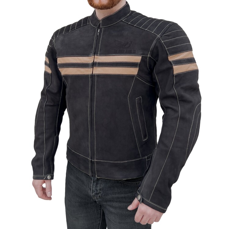 Retro Wax Black Armoured Motorcycle Leather Jacket - Thumbnail