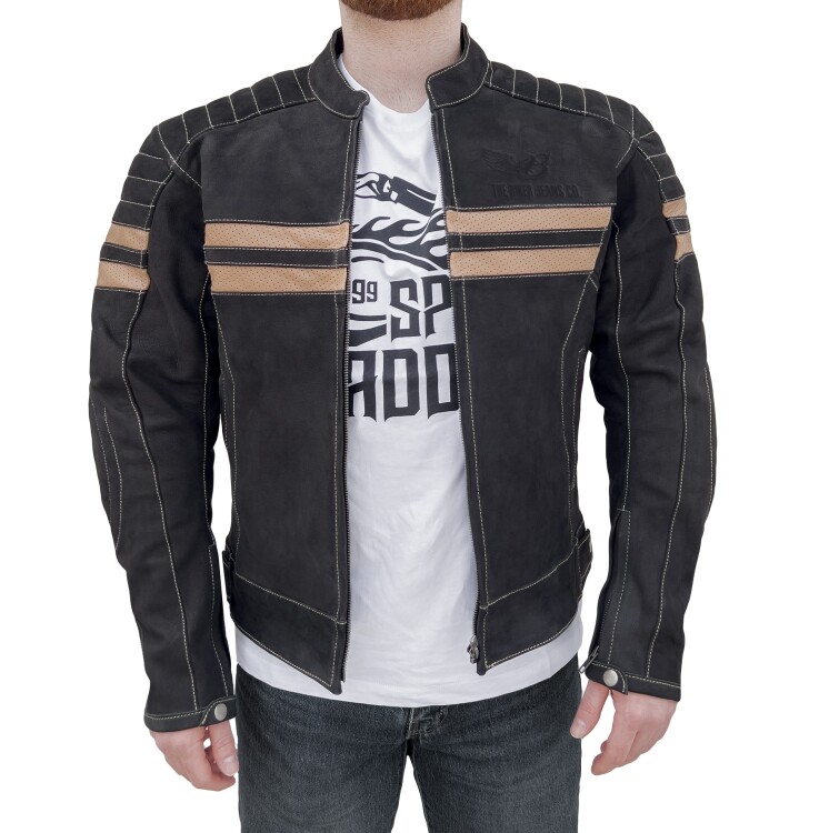 Retro Wax Black Armoured Motorcycle Leather Jacket - Thumbnail