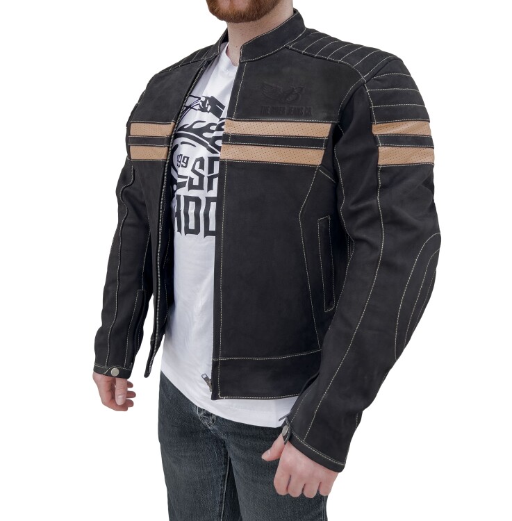 Retro Wax Black Armoured Motorcycle Leather Jacket - Thumbnail