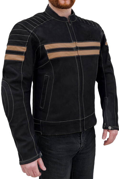 Retro Wax Black Armoured Motorcycle Leather Jacket - The Biker Jeans