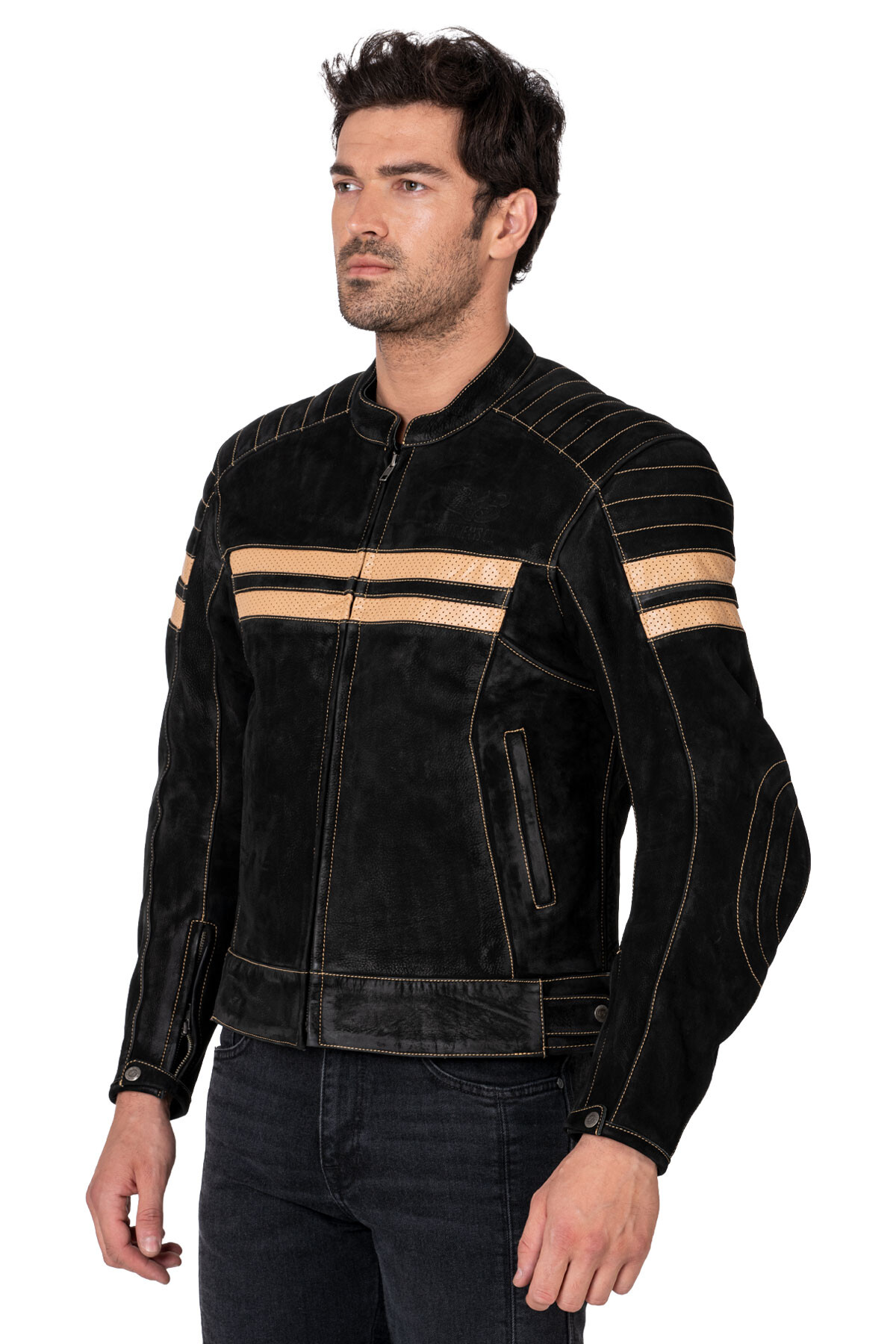 Retro Wax Black Armoured Motorcycle Leather Jacket - 4
