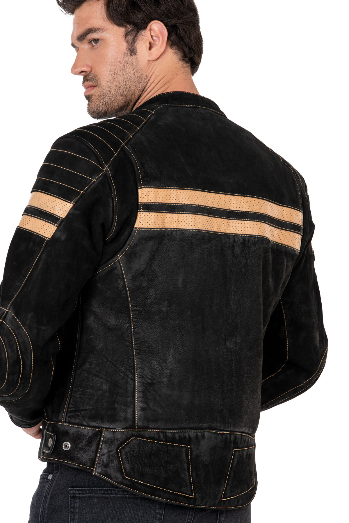 Retro Wax Black Armoured Motorcycle Leather Jacket - 6