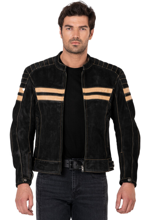 Retro Wax Black Armoured Motorcycle Leather Jacket - 3