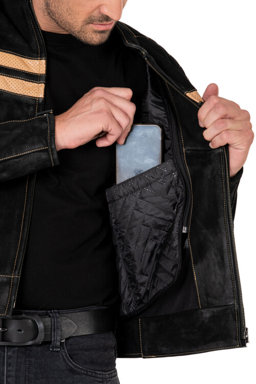 Retro Wax Black Armoured Motorcycle Leather Jacket - 8