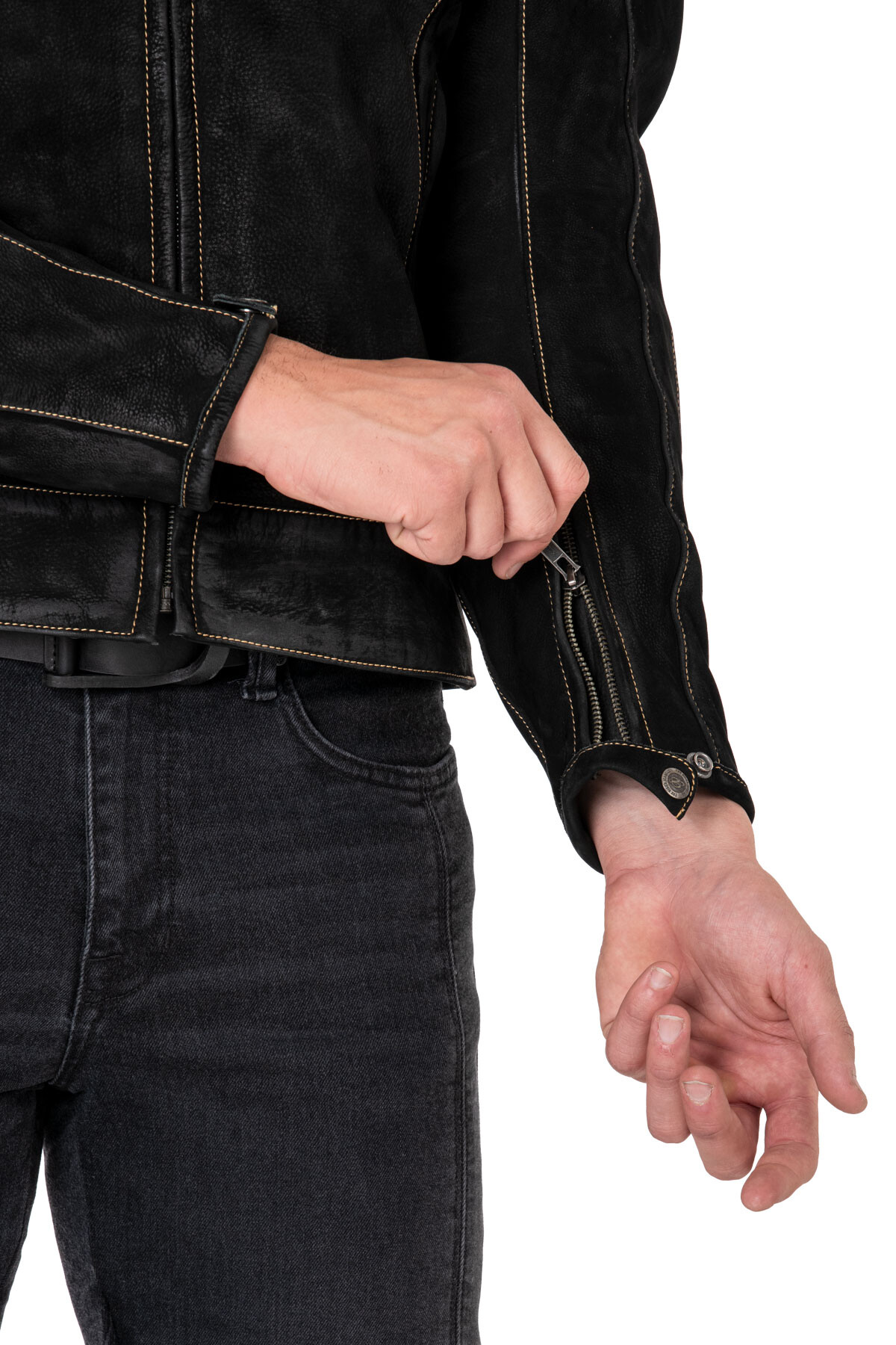 Retro Wax Black Armoured Motorcycle Leather Jacket - 12