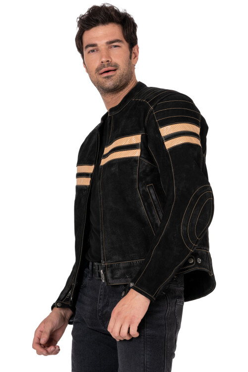 Retro Wax Black Armoured Motorcycle Leather Jacket - 14