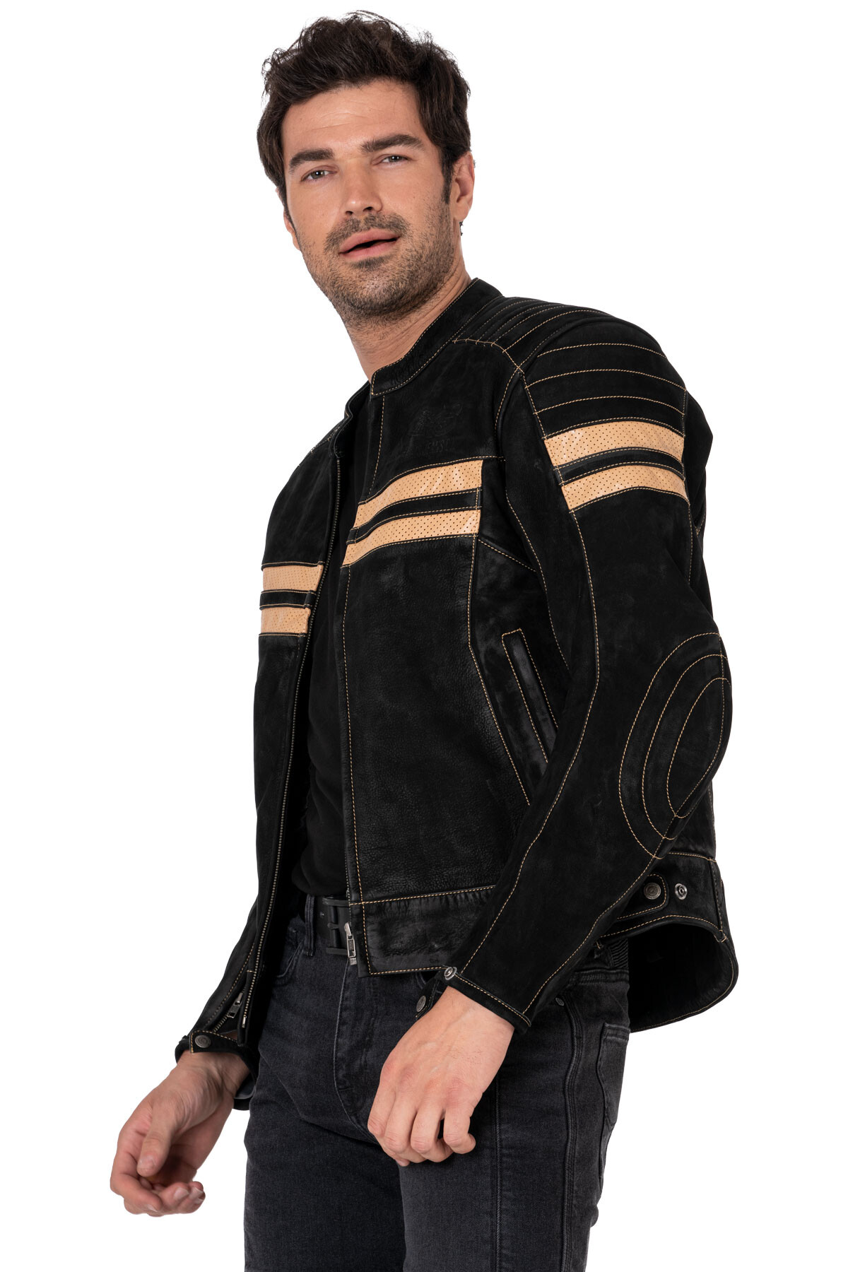 Retro Wax Black Armoured Motorcycle Leather Jacket - 14