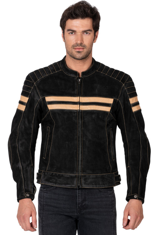 Retro Wax Black Armoured Motorcycle Leather Jacket - 2