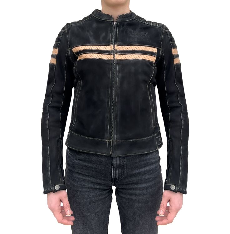 Retro Wax Black Armoured Motorcycle Leather Jacket Woman