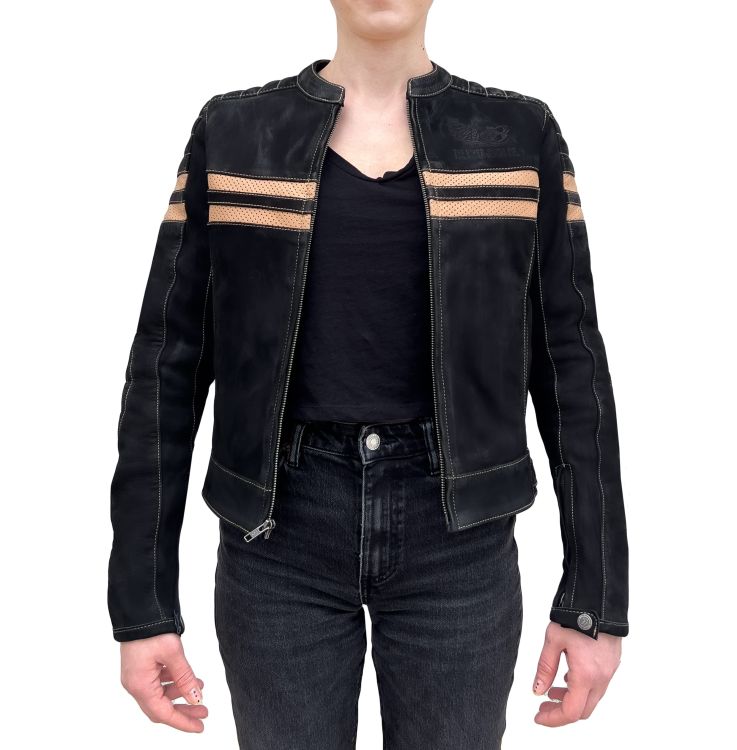 Retro Wax Black Armoured Motorcycle Leather Jacket Woman