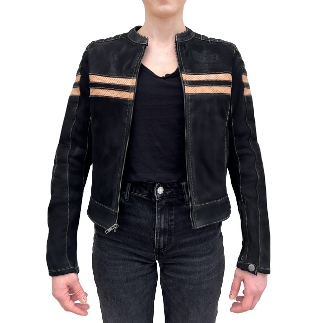 Retro Wax Black Armoured Motorcycle Leather Jacket Woman - 5