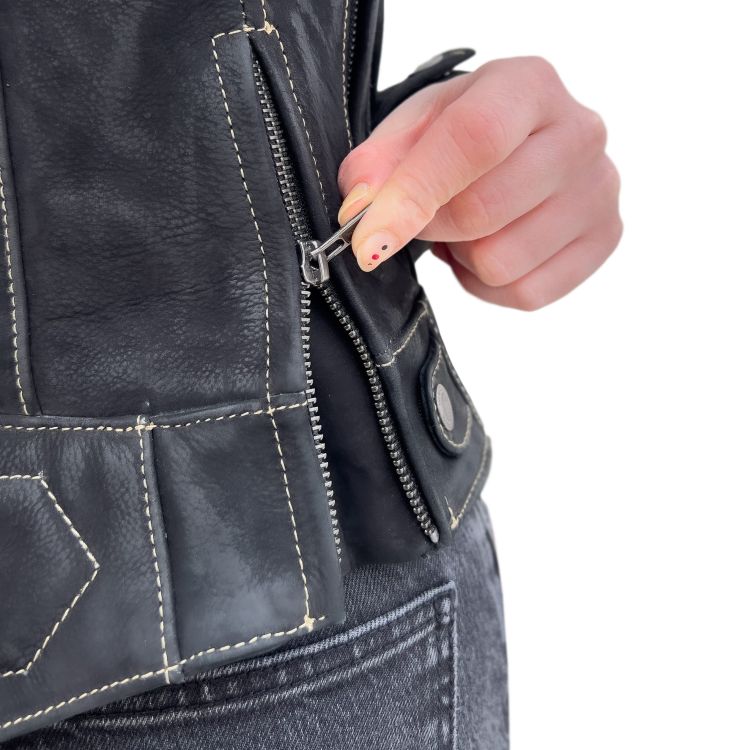 Retro Wax Black Armoured Motorcycle Leather Jacket Woman - 7