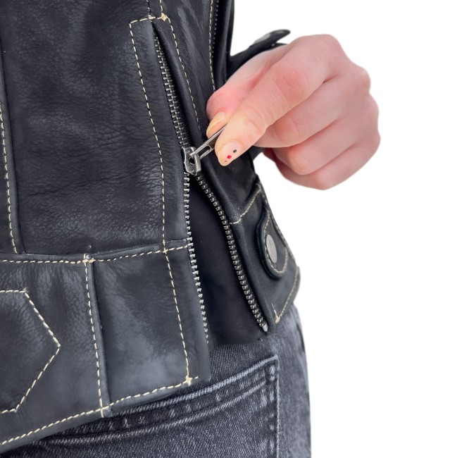 Retro Wax Black Korumalı Motosiklet Deri Montu Kadın - 7