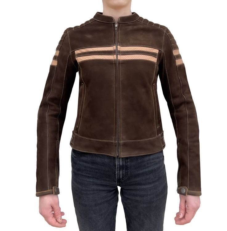 Retro Wax Brown Armoured Motorcycle Leather Jacket Woman