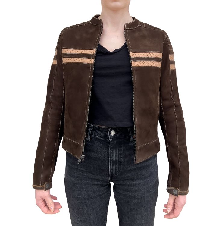 Retro Wax Brown Armoured Motorcycle Leather Jacket Woman