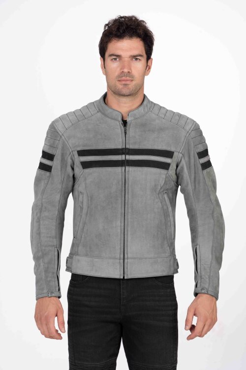 Retro Wax Grey Armoured Motorcycle Leather Jacket - 2