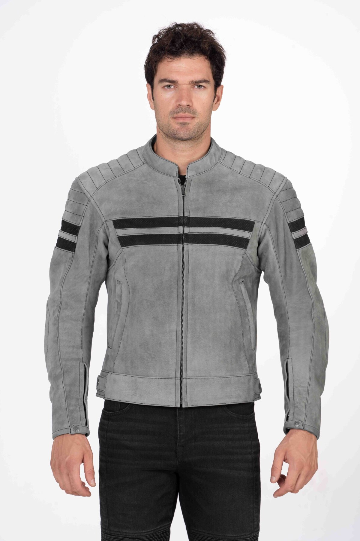 Retro Wax Grey Armoured Motorcycle Leather Jacket - 2