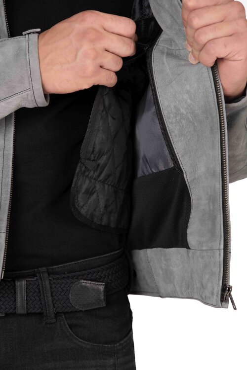 Retro Wax Grey Armoured Motorcycle Leather Jacket - 5