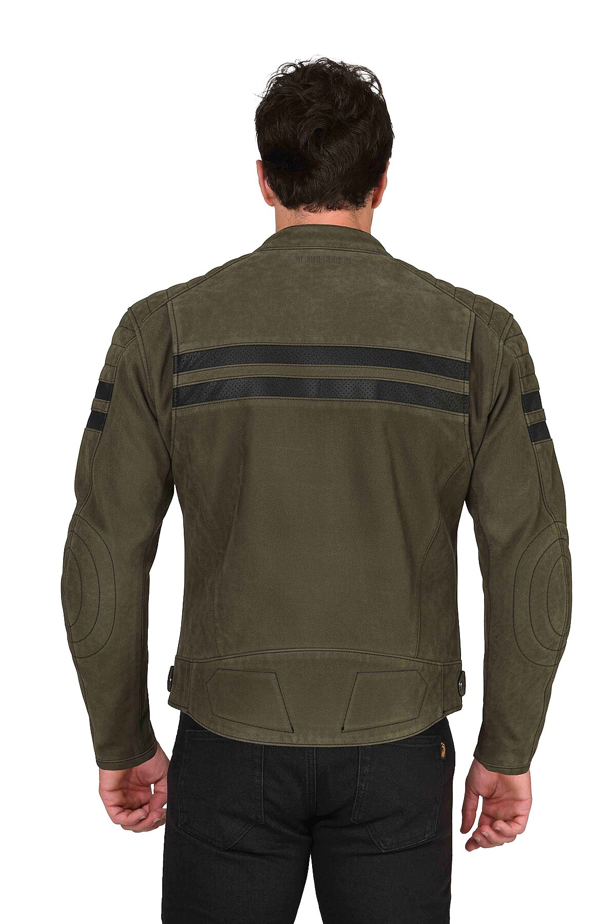 Retro Wax Khaki Korumalı Motosiklet Deri Montu Erkek - 2