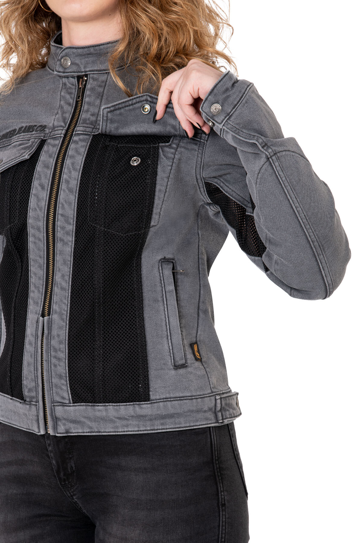 Silver Ice Armoured Mesh Motorcycle Jean Jacket Woman - 7