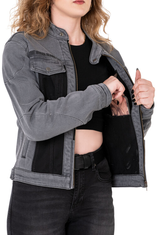 Silver Ice Armoured Mesh Motorcycle Jean Jacket Woman - 8