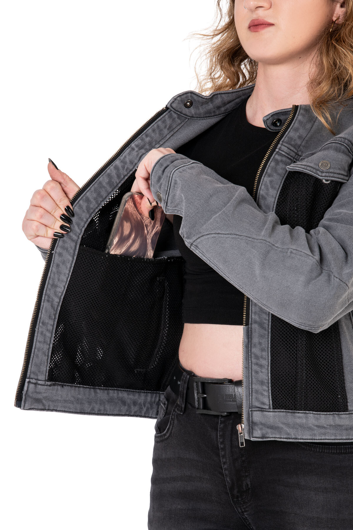 Silver Ice Armoured Mesh Motorcycle Jean Jacket Woman - 9