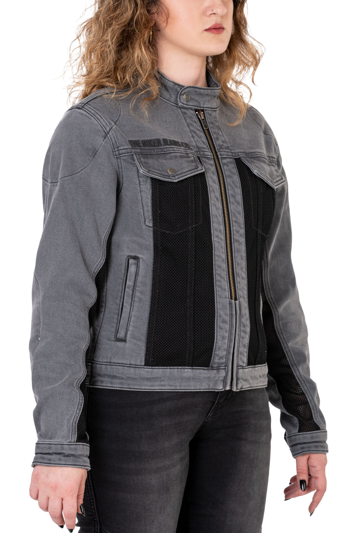Silver Ice Armoured Mesh Motorcycle Jean Jacket Woman - 1