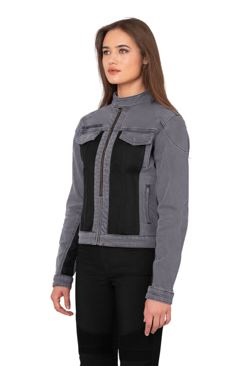 Silver Ice Armoured Mesh Motorcycle Jean Jacket Woman - 4
