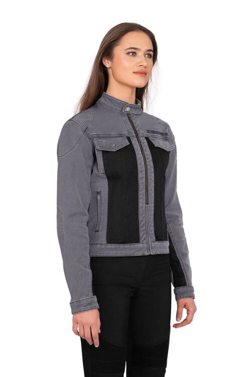 Silver Ice Armoured Mesh Motorcycle Jean Jacket Woman - The Biker Jeans