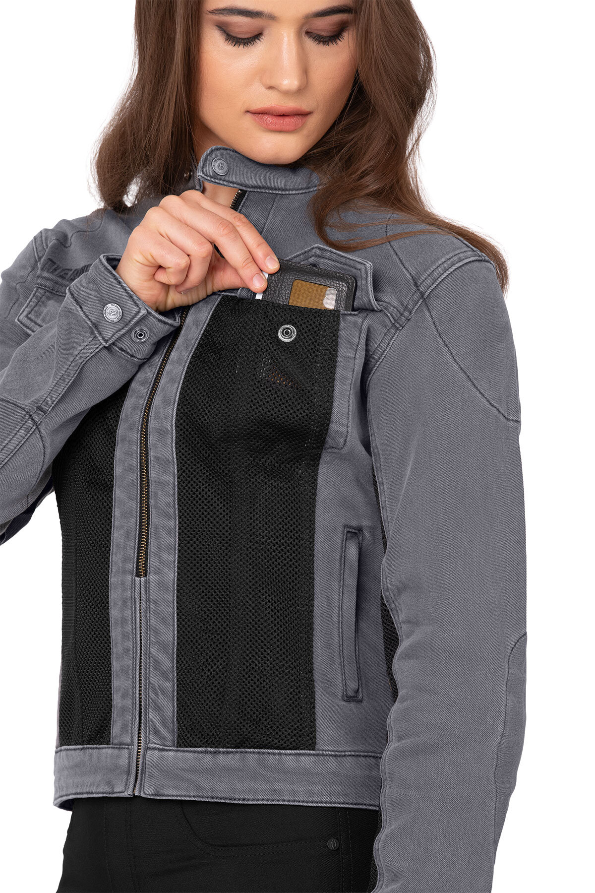 Silver Ice Armoured Mesh Motorcycle Jean Jacket Woman - 9