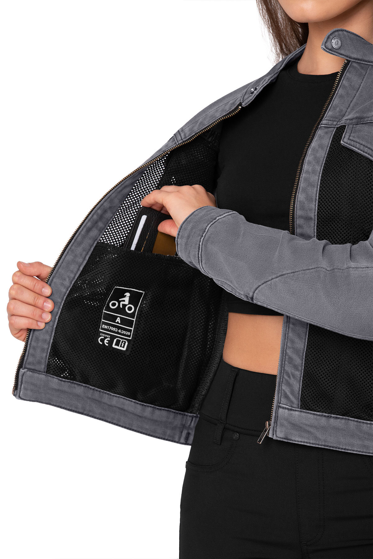 Silver Ice Armoured Mesh Motorcycle Jean Jacket Woman - 11