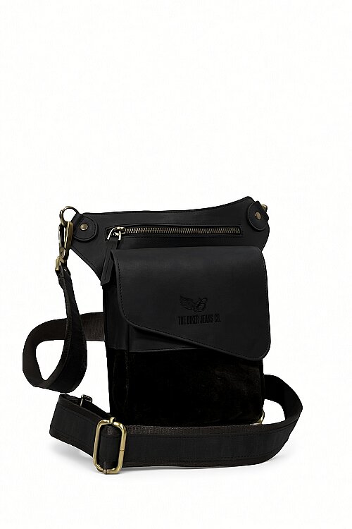 Texas Black Hakiki Deri Bacak Çantası - The Biker Jeans