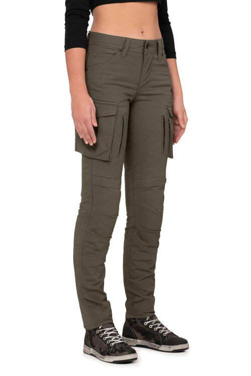Truva Cargo Khaki Korumalı Motosiklet Pantolonu Kadın - The Biker Jeans